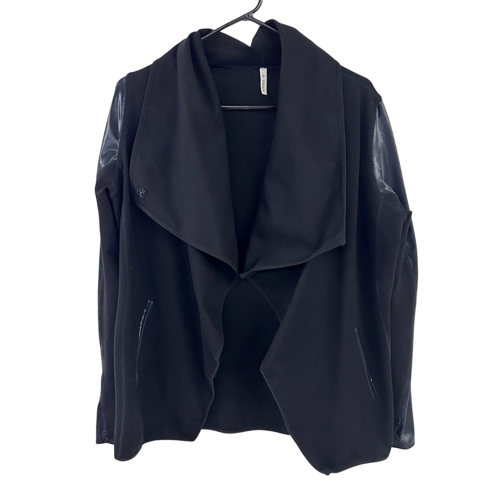 Halara Drape Neck Faux Leather Trim Jacket XL Black Goth Cyberpunk Techwear